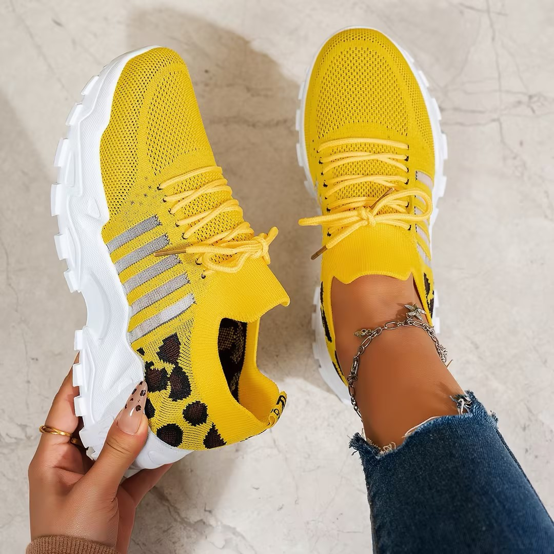 Women's chunky sole mesh lace-up walking sneakers in breathable design for all-day comfort