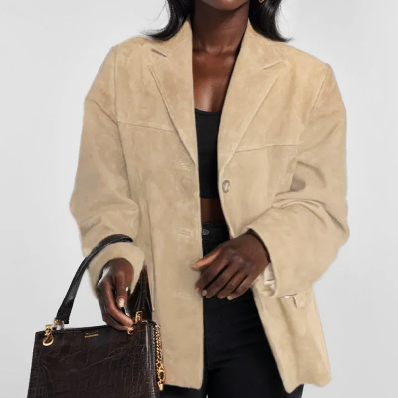 Women's tailored button-down blazer jacket, versatile classic silhouette for professional and casual wear