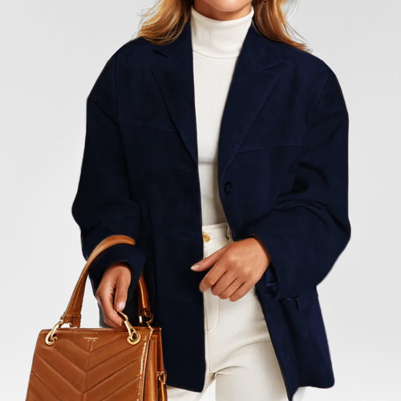 Women's tailored button-down blazer jacket, versatile polished silhouette for professional and casual wear