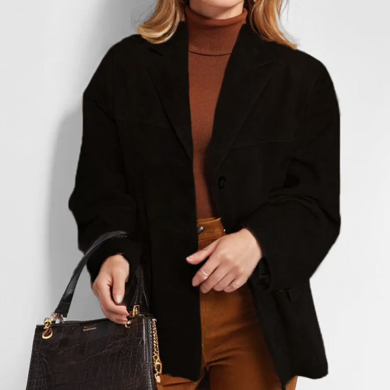 Women's tailored button-down blazer jacket, polished classic silhouette for professional and casual wear
