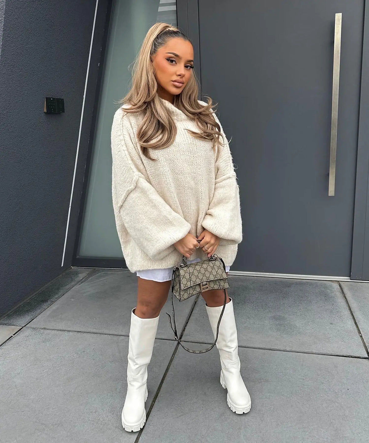 Women's oversized turtleneck sweater cozy winter long sleeve relaxed fit layering essential