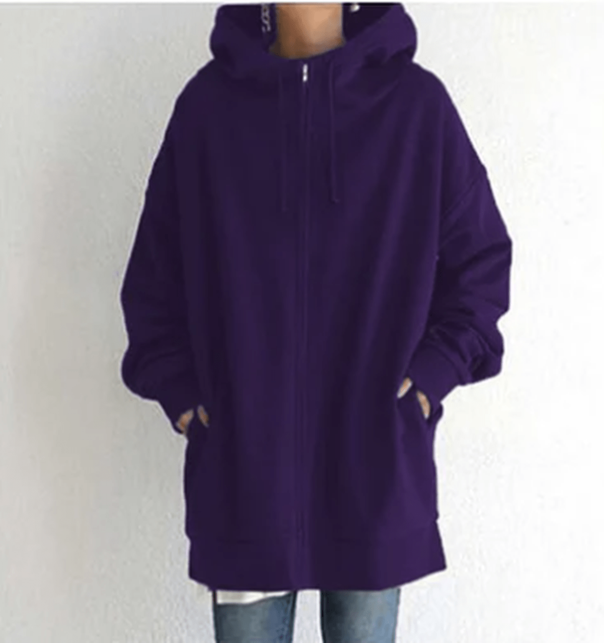 Women's heather gray full zip relaxed fit hoodie with minimalist design and cozy oversized silhouette