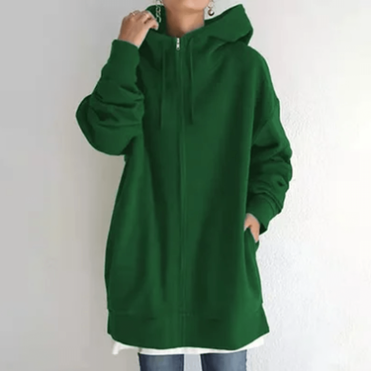 Women's relaxed fit full zip hoodie in neutral tone with minimalist design for casual everyday comfort