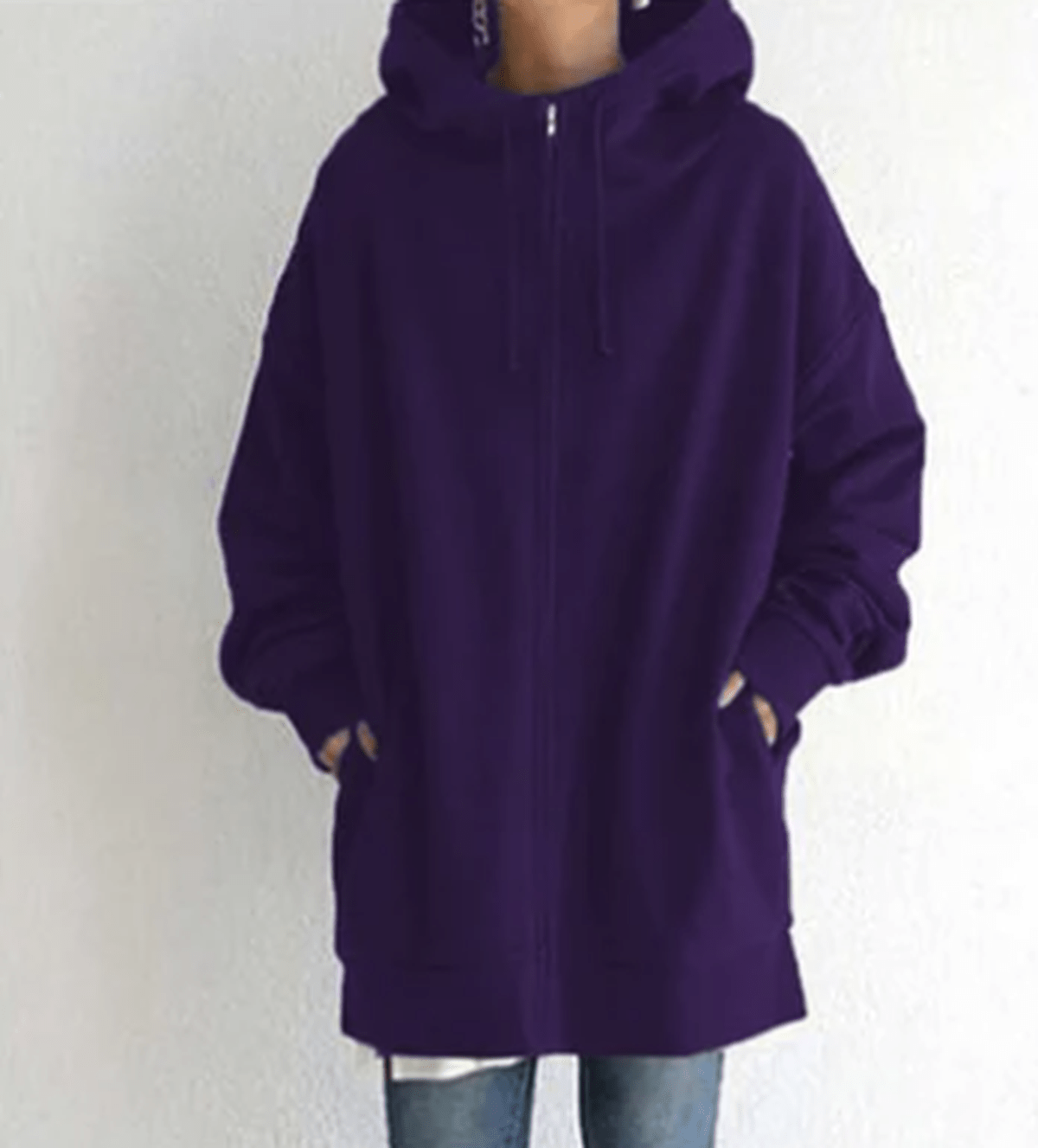 Women's relaxed fit full-zip hoodie in neutral tone with minimalist design and cozy oversized silhouette
