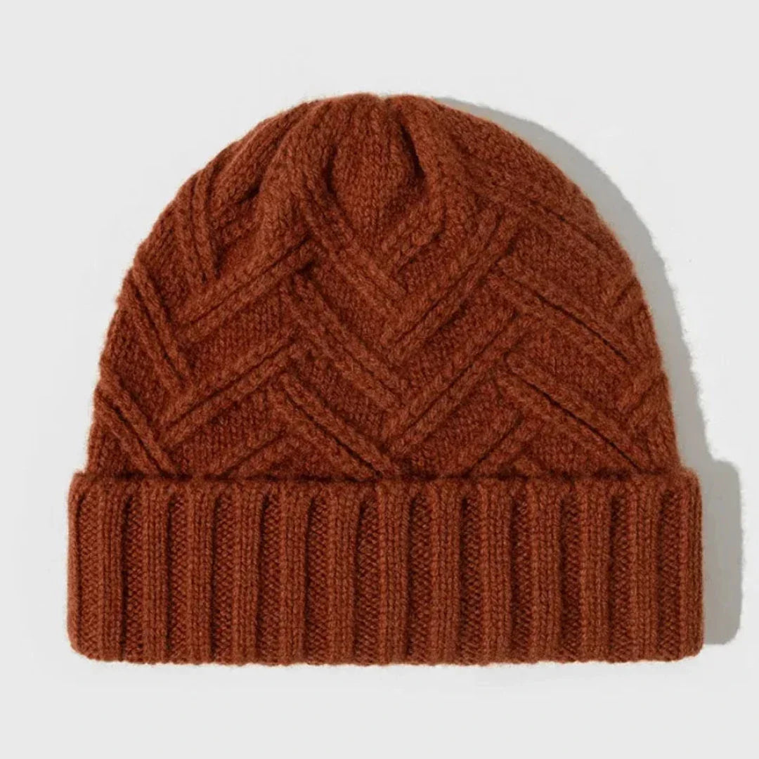 Wool knitted beanie with classic ribbed cuff, lightweight textured knit for cozy winter style