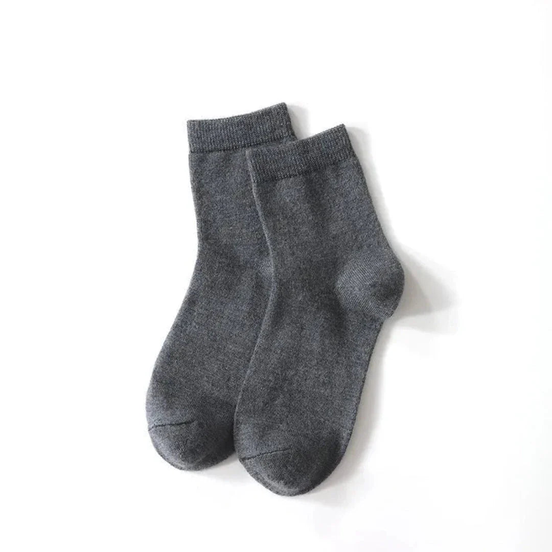 Soft wool knitted mid-calf women's socks in neutral tones with durable non-itchy texture
