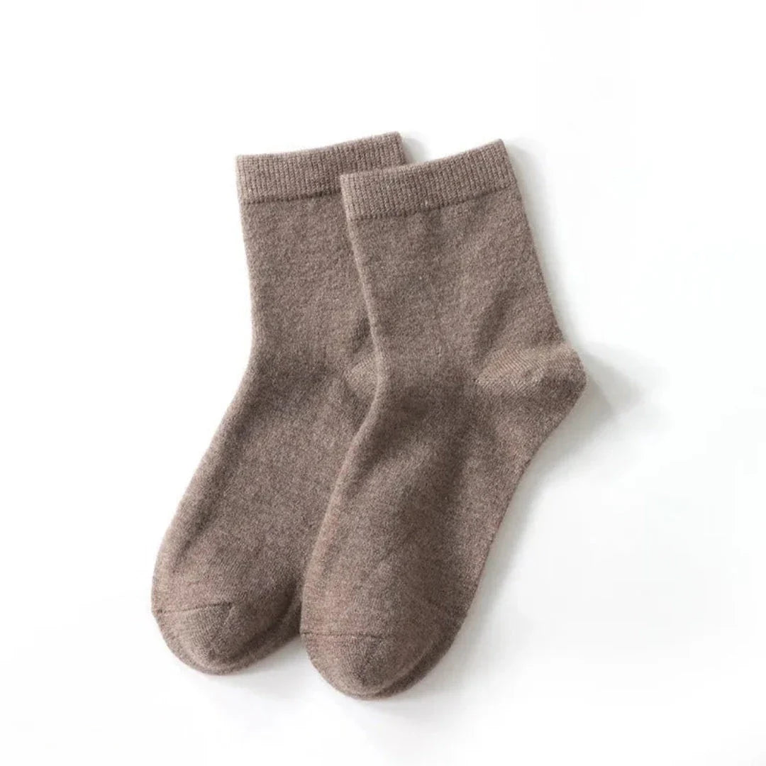 Women's wool knitted mid-calf socks in natural tones, soft non-itchy breathable everyday wear