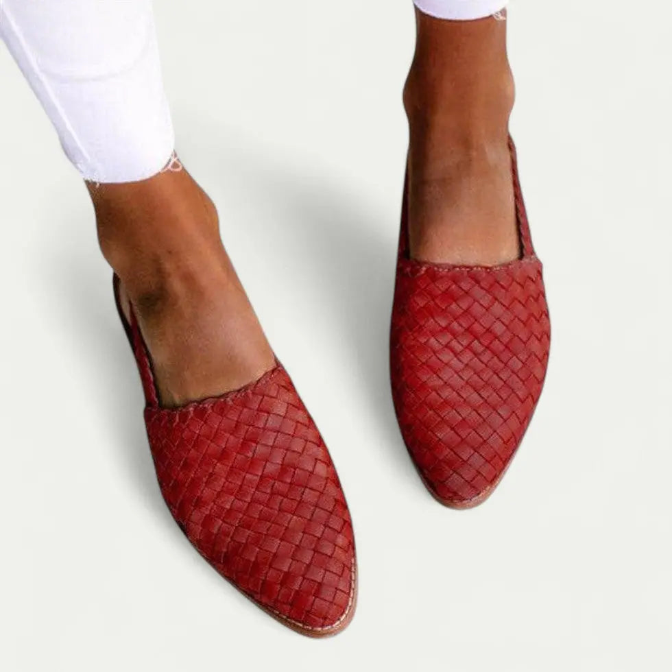Women's woven slingback flats in neutral tone, chic flat design with breathable textured upper