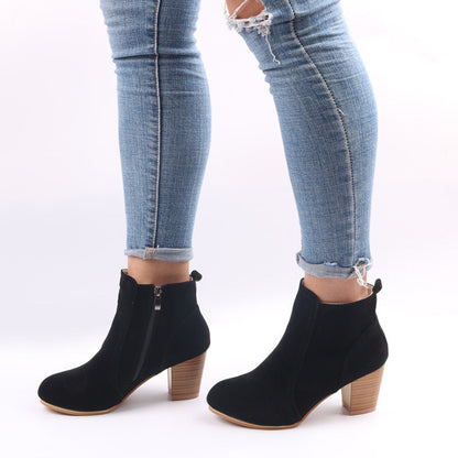 Women's casual high heel ankle boots with zip closure, block heel, sleek design for all-day wear