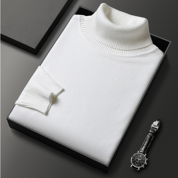 Wavlynn Logan ivory cashmere-cotton turtleneck sweater, cozy winter knit with plush soft feel