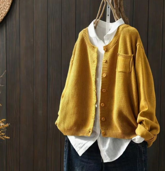 Margaux relaxed oversized cardigan in neutral tone with cozy knit texture and laid-back elegant fit