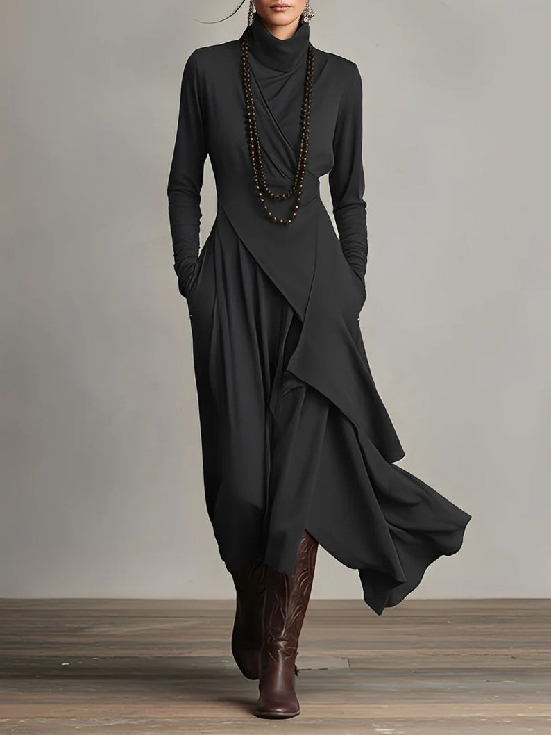 Elegant flowy maxi dress with waist-defining silhouette, feminine cut for effortless all-day style