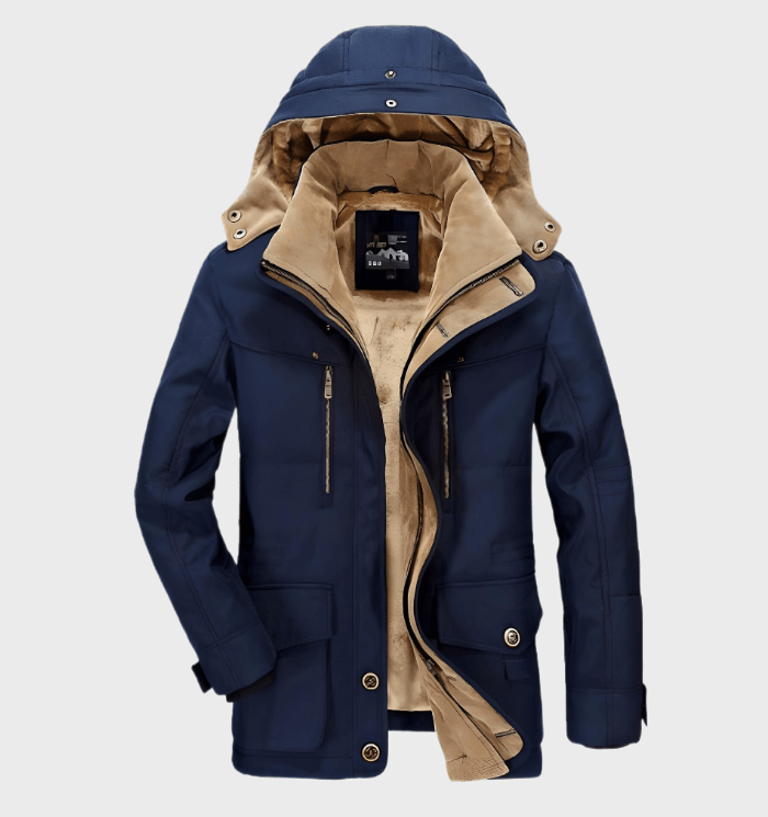 Men's olive green waterproof winter jacket with insulated lining and breathable shell