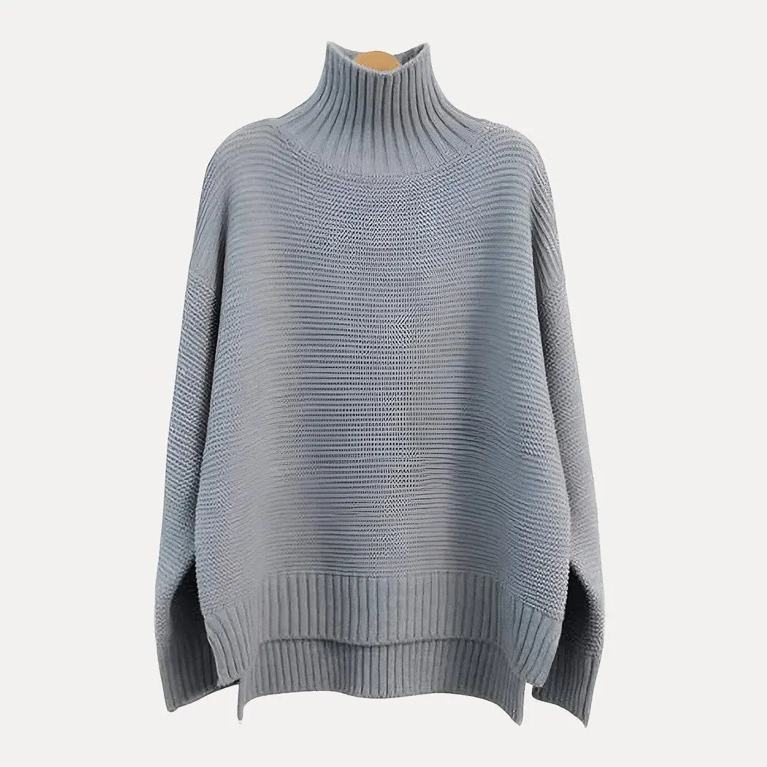 Yasmin cream wool turtleneck sweater with loose relaxed fit, perfect for cozy layering