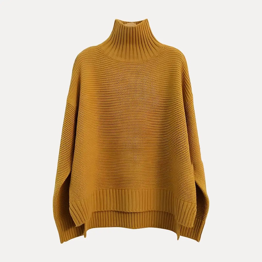 Yasmin ivory wool turtleneck sweater with loose relaxed fit, perfect for cozy autumn layering