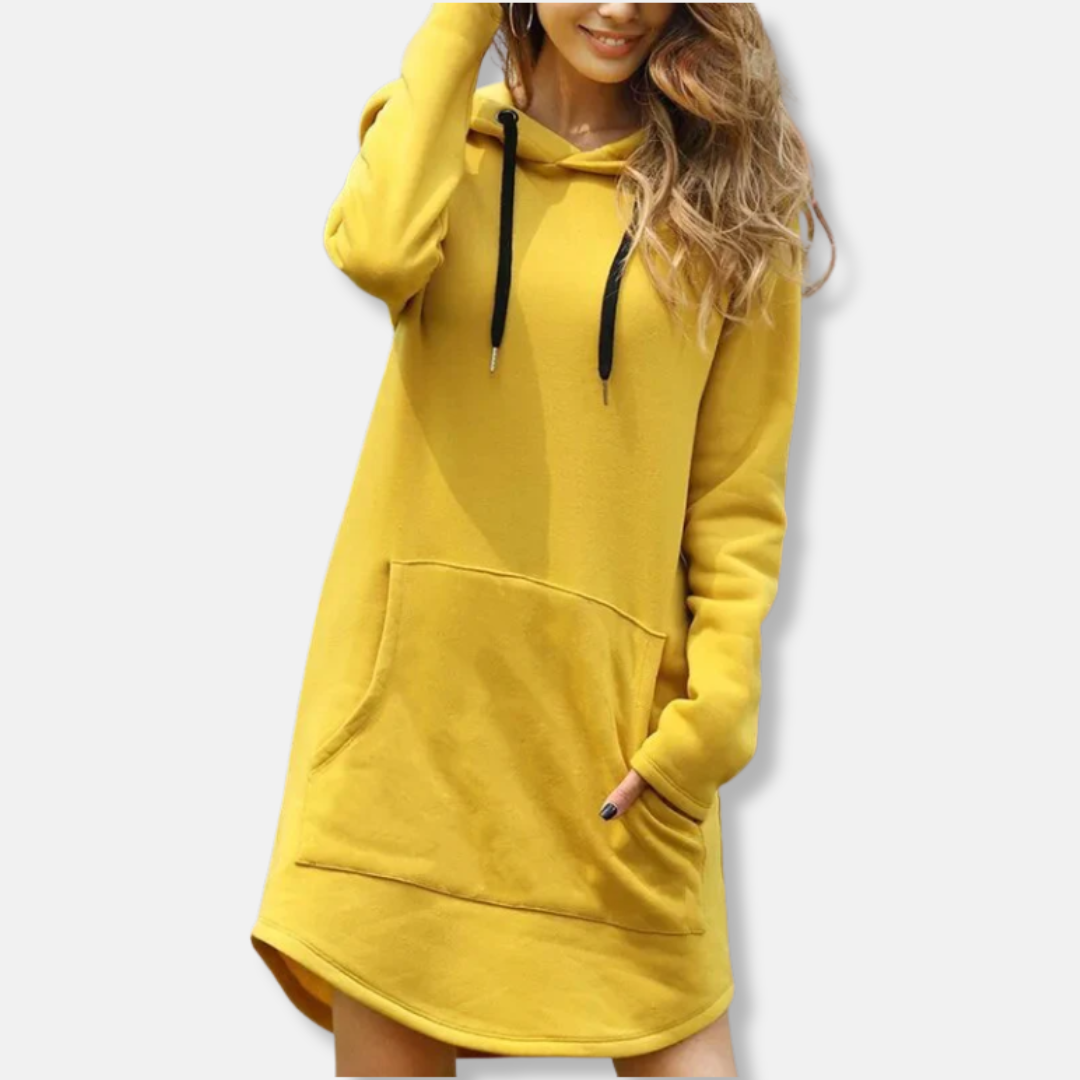Women's cotton-blend hoodie dress, relaxed fit, long sleeve with front kangaroo pocket and hood