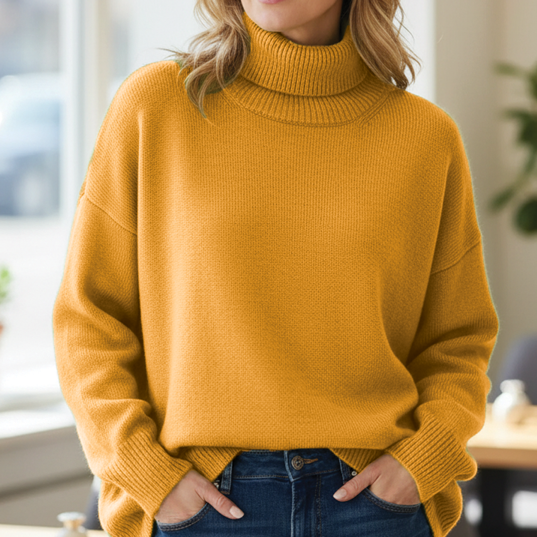 Oversized turtleneck sweater cozy soft knit relaxed silhouette perfect for fall winter layering