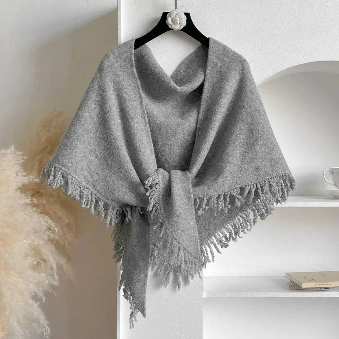 Yuliana soft tassel shawl with delicate fringe trim, lightweight versatile wrap for layering