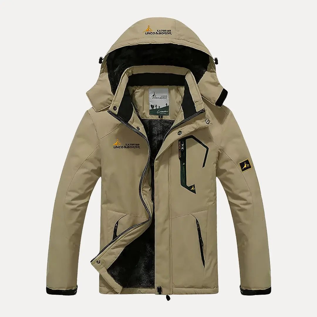 Men's military insulated anorak winter jacket with windproof design and fur-trimmed hood