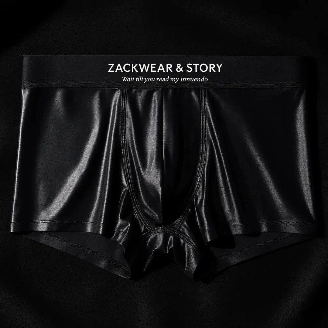 Men's ice silk stretch boxer briefs with sleek glossy finish and supportive contour pouch