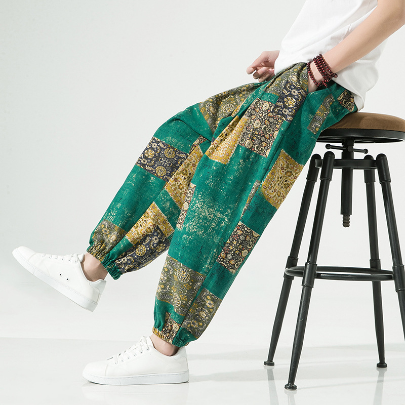 Tapered relaxed linen-blend pants with elastic drawstring waist in a lightweight breathable fabric