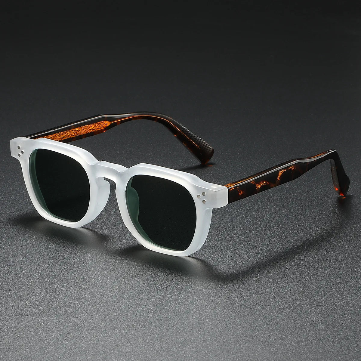 Bold black block-style sunglasses with thick acetate frames and textured arms, UV400 retro streetwear shades