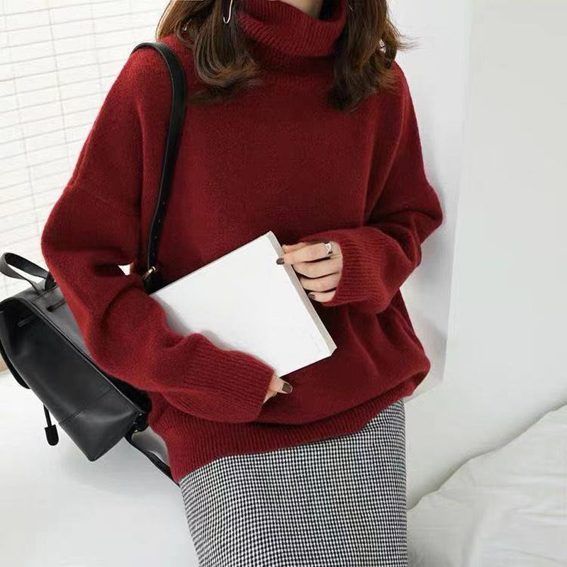 Zoé oversized turtleneck knit sweater in soft neutral wool-acrylic blend with draped fluid silhouette