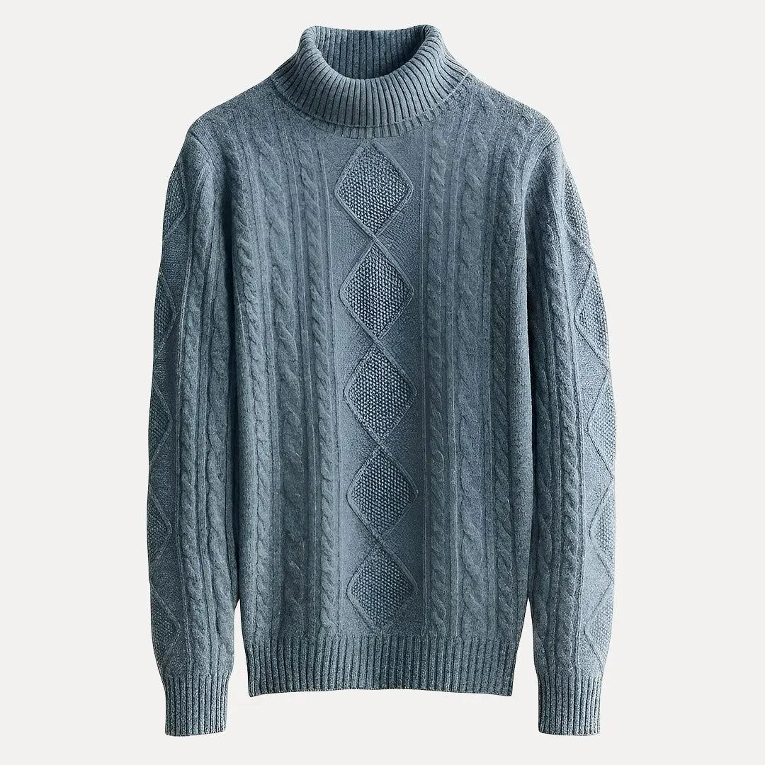 Soft ivory cashmere turtleneck sweater with cozy knit texture, perfect for layering in autumn