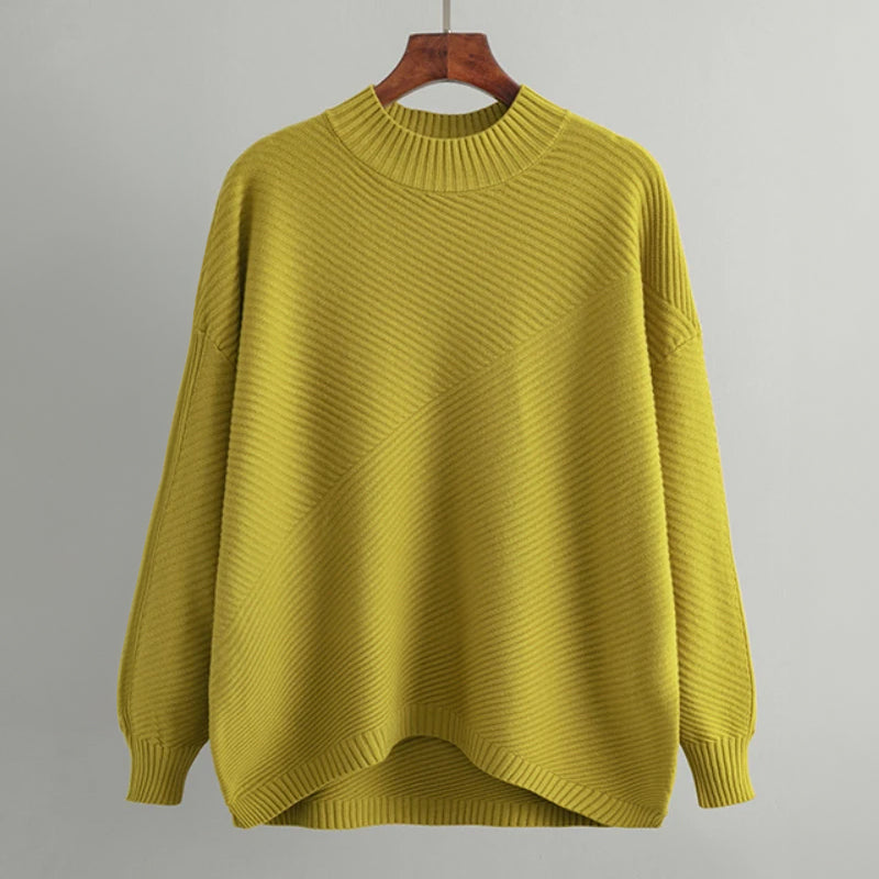 Vintage unisex oversized knit pullover sweater high neck ribbed cozy soft warm neutral tone