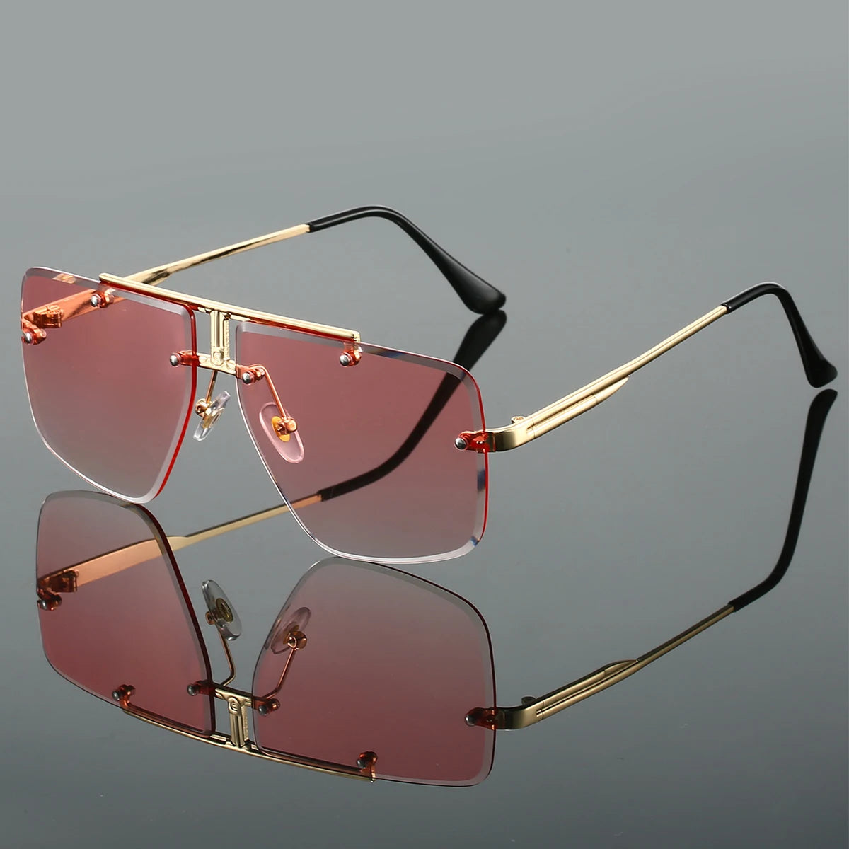Zuri Flight Shades rimless aviator sunglasses with lightweight metal arms and UV-protective shield lenses