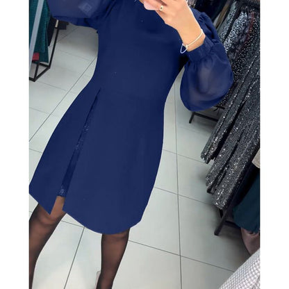 Elegant timeless midi dress in neutral tone, tailored fit with flattering silhouette for special occasions