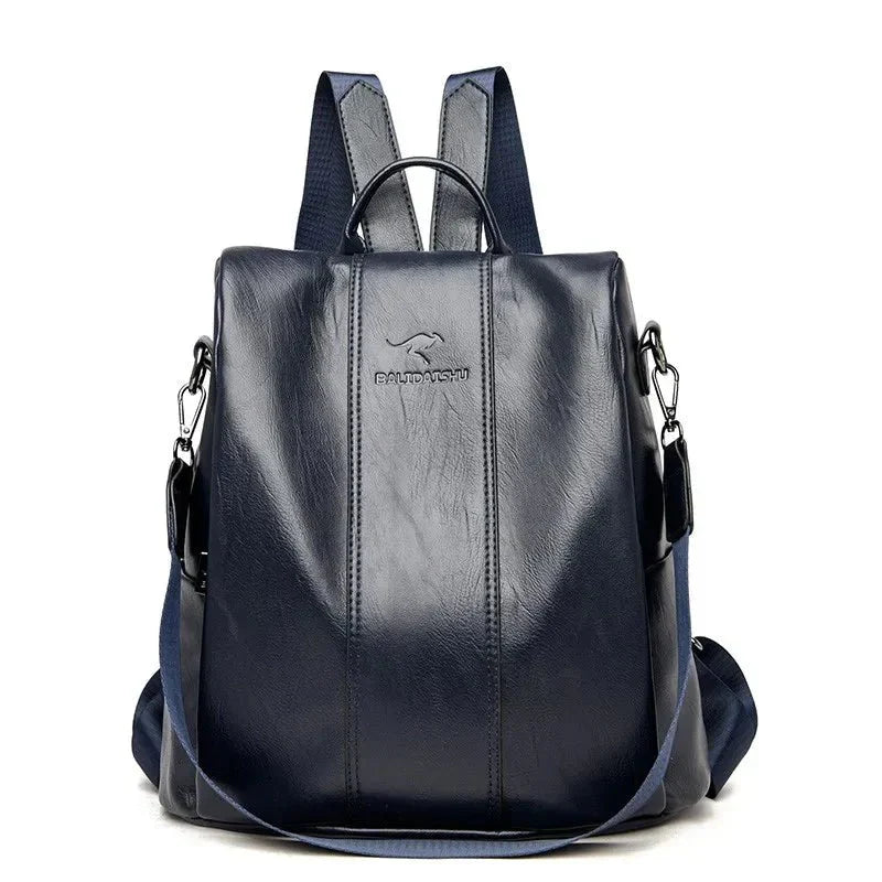 Black vegan leather convertible backpack handbag with top handle, shoulder and crossbody straps