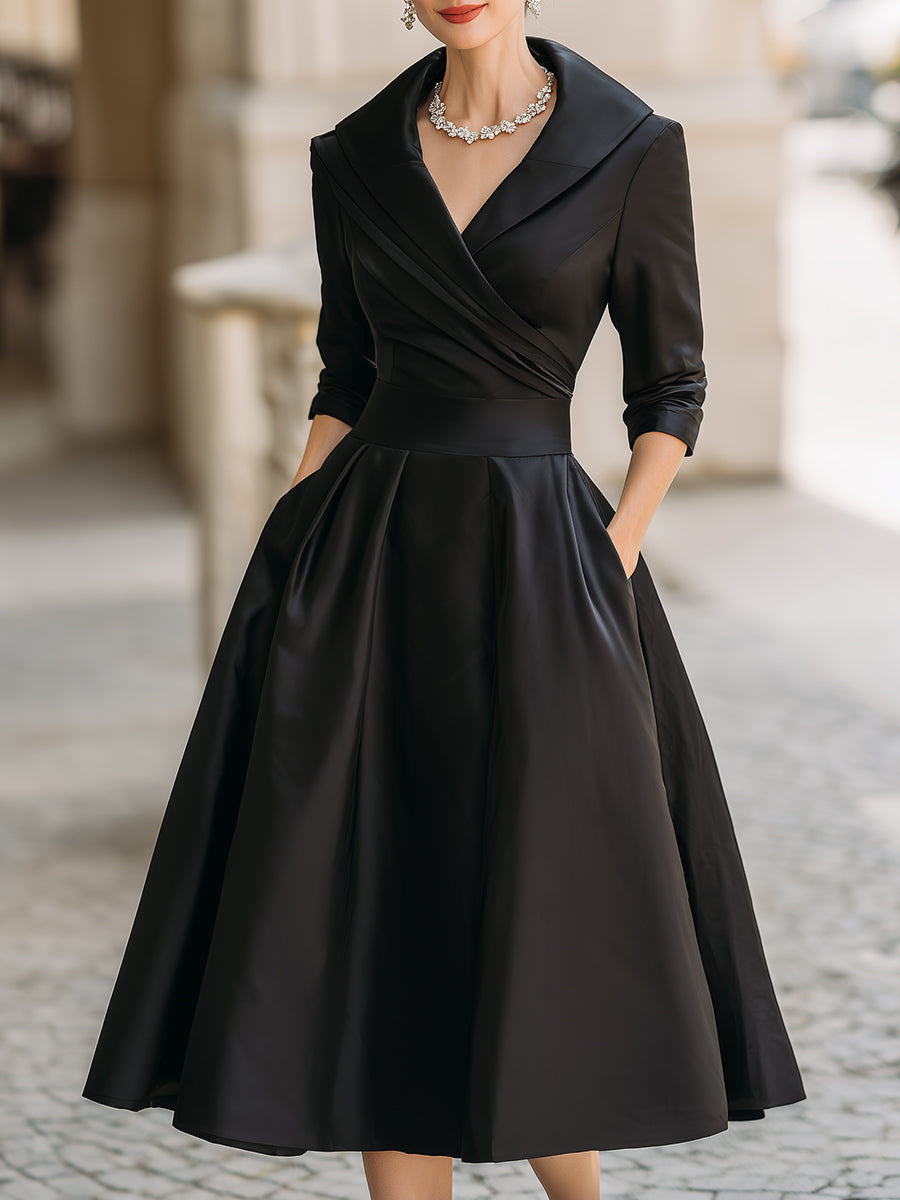 Elegant satin midi dress in sleek silhouette with luxurious light-catching fluid fabric finish