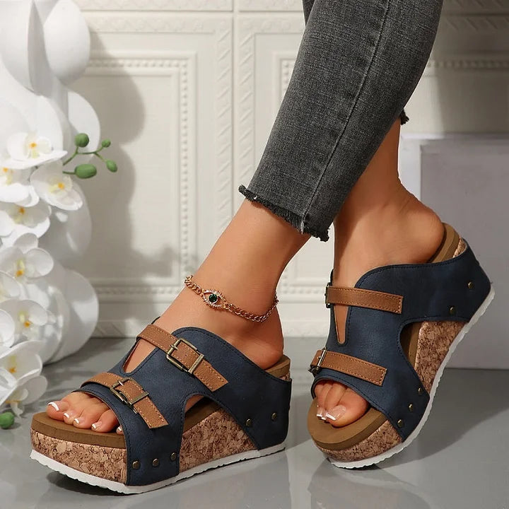 Women's comfort platform wedge sandals with adjustable straps and cushioned insole support