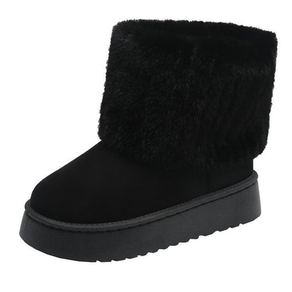 Women's winter ankle boots with luxurious fur trim, cozy and chic style for cold days
