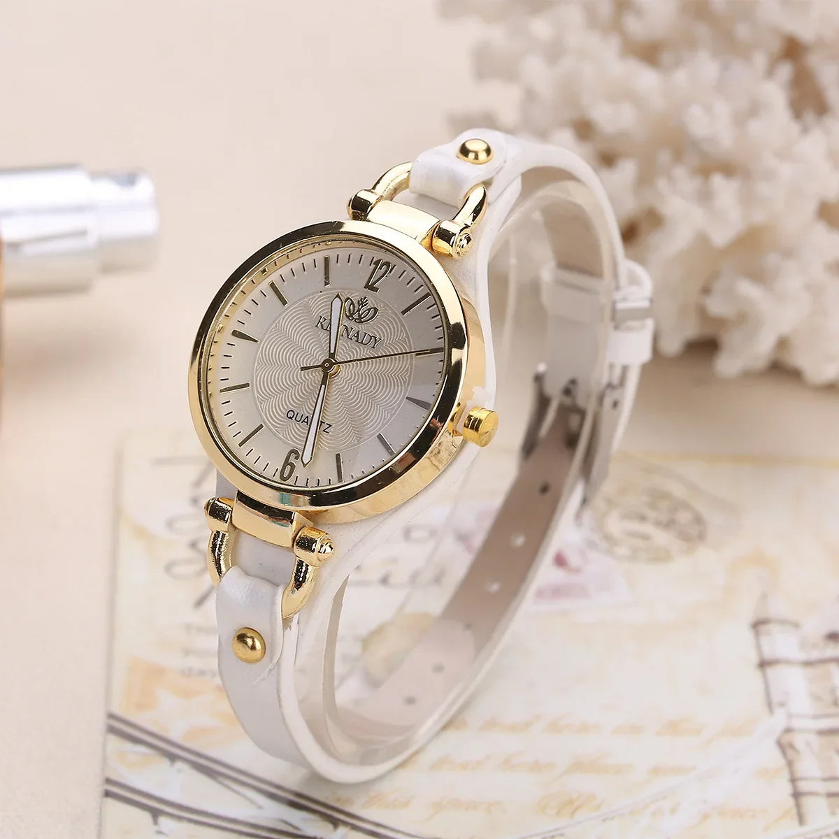 Sophie Elegant vegan leather watch gold-tone stainless steel case quartz movement minimalist luxury
