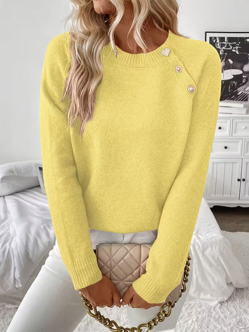 Hilarina long sleeve knitted sweater, soft cozy fit with flattering drape for everyday elegance