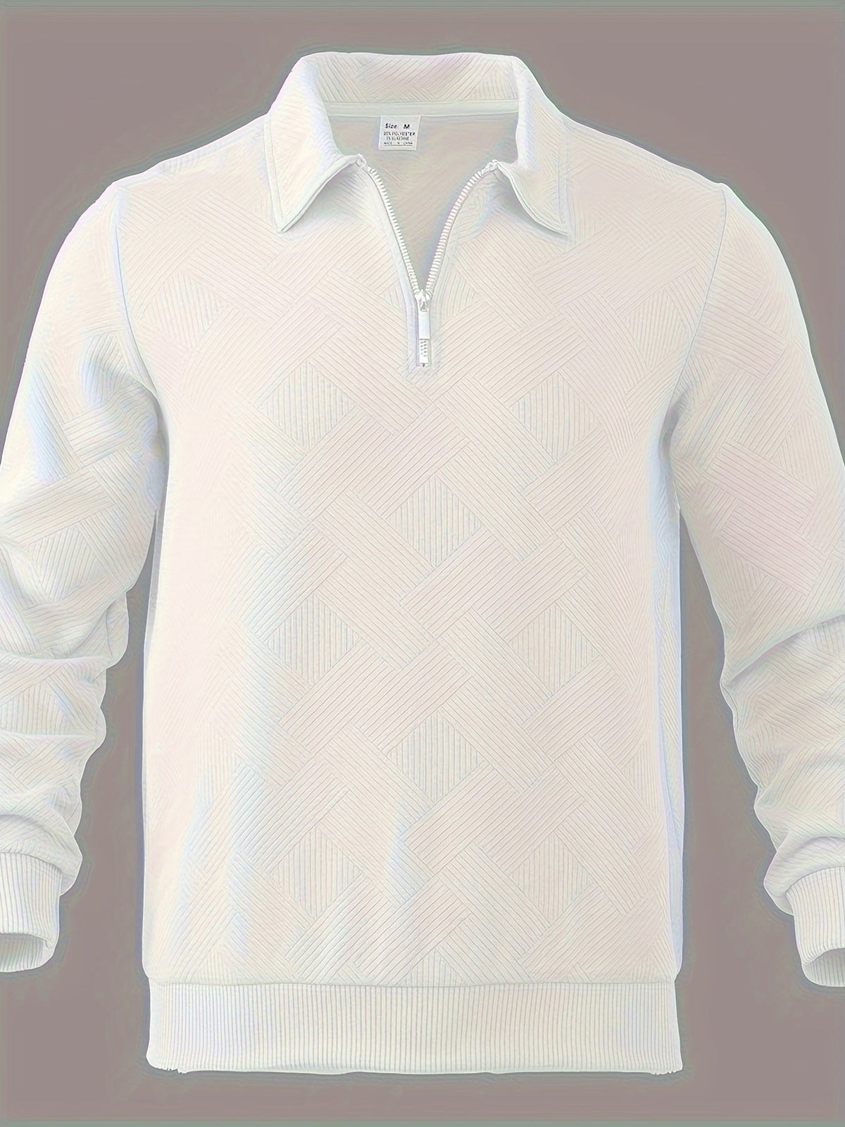 Men's navy geometric textured knit sweater with half-zip closure, regular fit smart casual style
