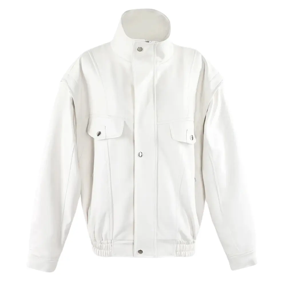 Abigail black vegan leather jacket relaxed fit with quilted lining and mandarin collar