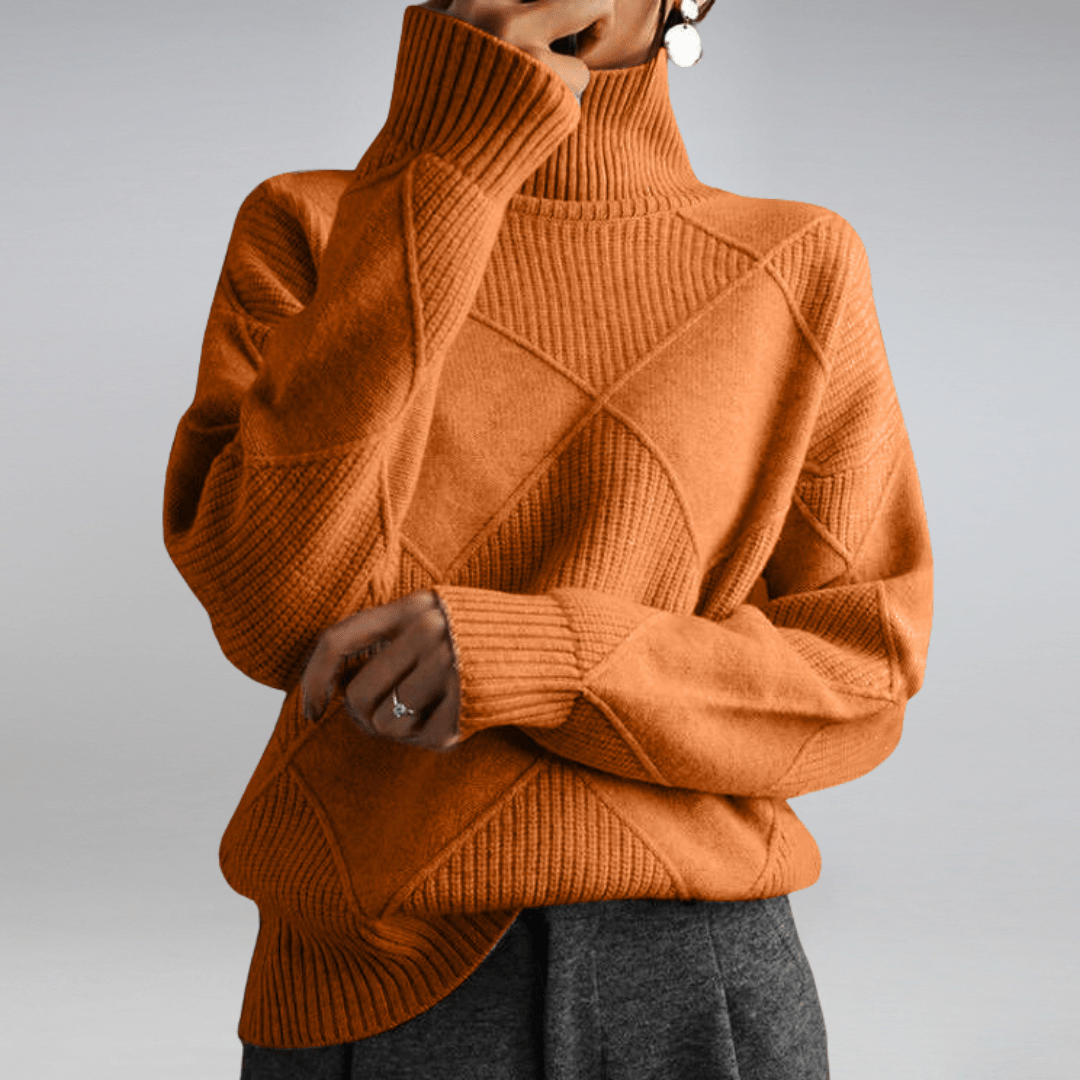Carrie soft ivory turtleneck sweater slim fit shape-skimming cozy knit pullover
