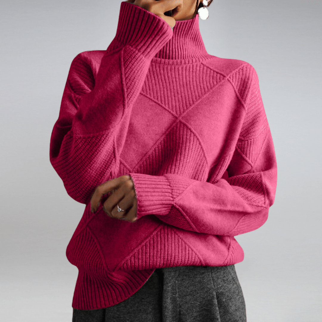 Carrie soft ivory turtleneck sweater slim-fit silhouette with ribbed collar knit fabric