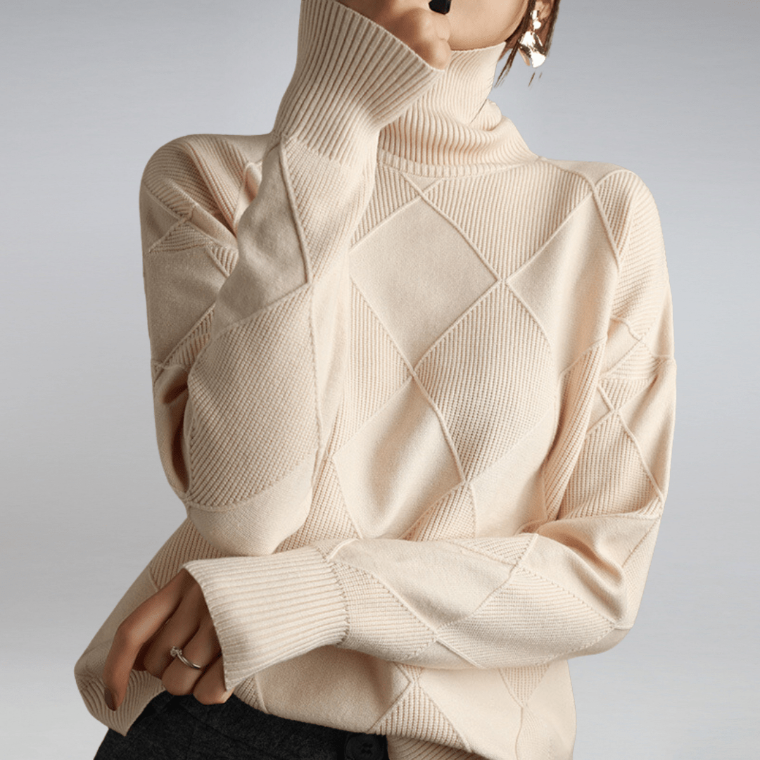 Carrie soft ivory turtleneck sweater slim silhouette cozy knit wardrobe staple