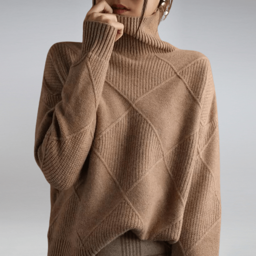 Carrie soft ivory turtleneck sweater slim-fit silhouette with face-framing neckline