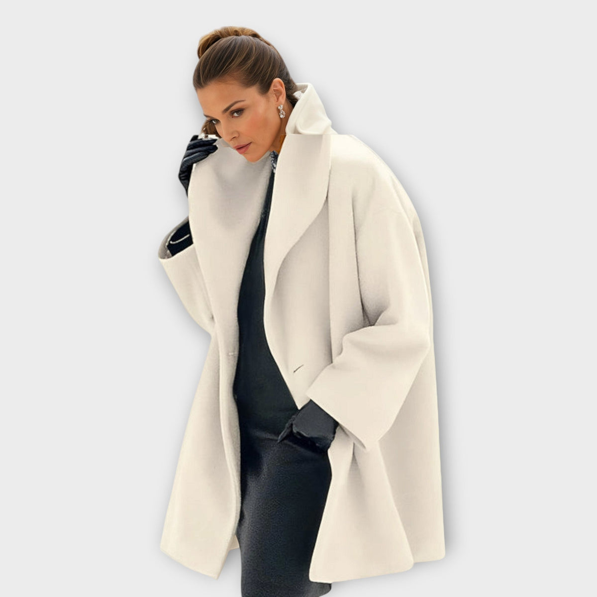 Women's oversized winter coat wide collar relaxed fit cozy chic layered outerwear by Wavlynn