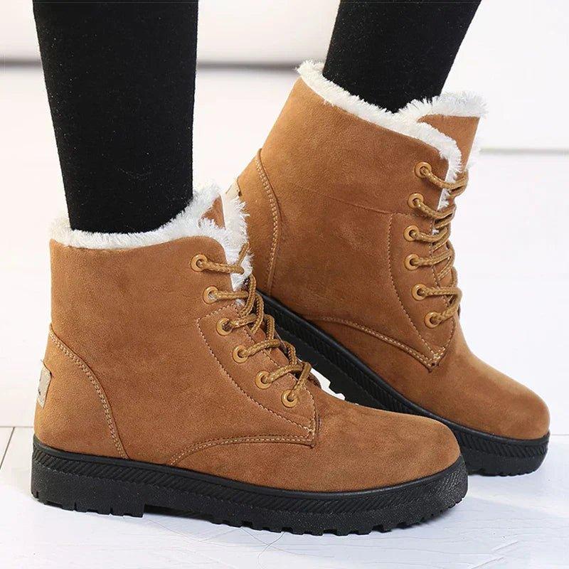FrostLuxe plush cozy winter boots in neutral tones with fur-lined warmth and sleek silhouette