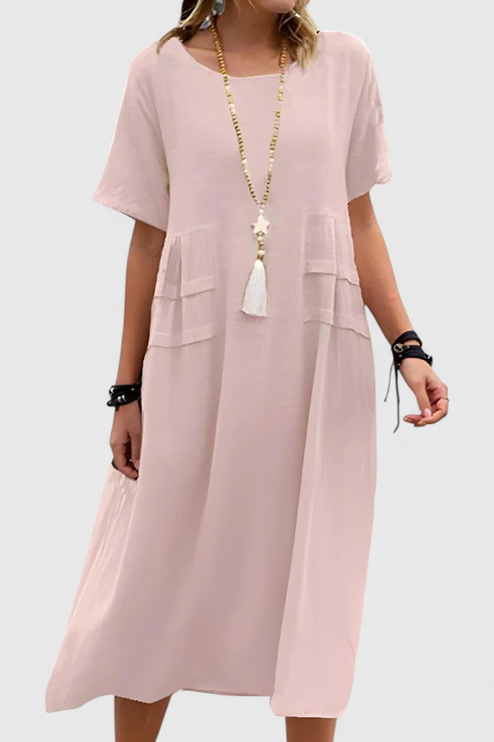 Elegant midi dress flattering silhouette feminine style comfortable fit for any occasion