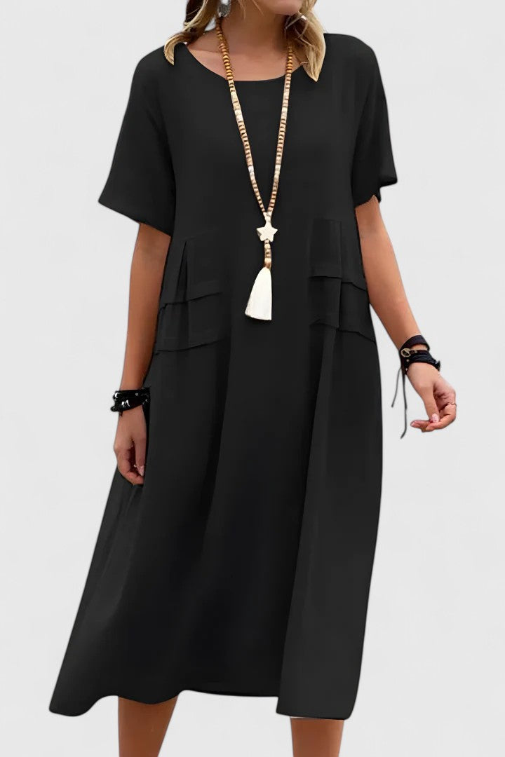 Elegant midi dress with flattering feminine silhouette and refined classic modern style for every figure
