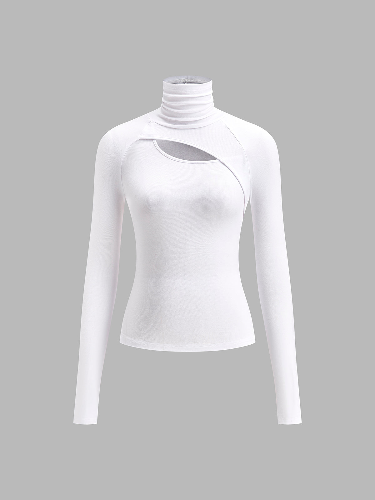 Black asymmetric cutout turtleneck long sleeve slinky top slim fit jersey fabric