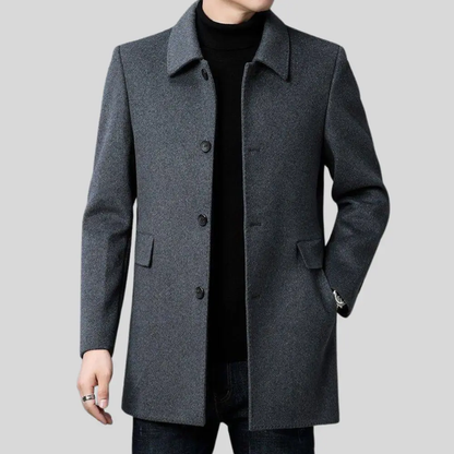 Augustus single breasted coat tailored fit mid-thigh length classic collar sleek silhouette