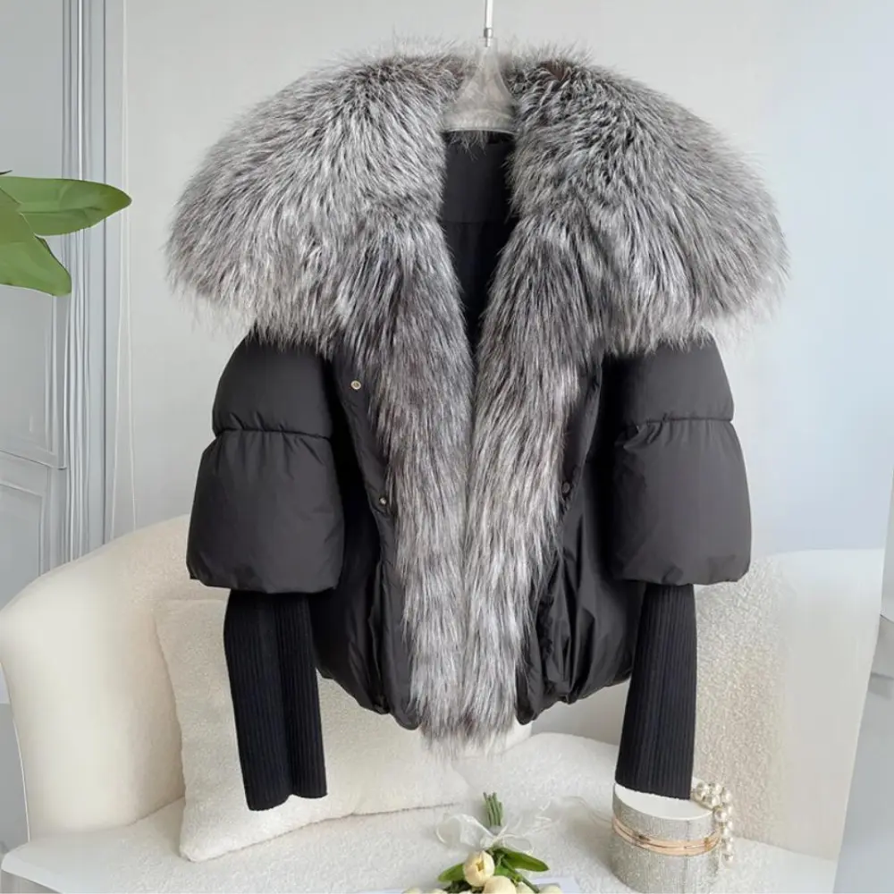 Aurora puffer jacket with down filling and faux fur collar, lightweight winter coat for cold days